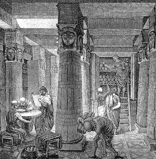 19rh century rendering of the Great Library of Alexandria