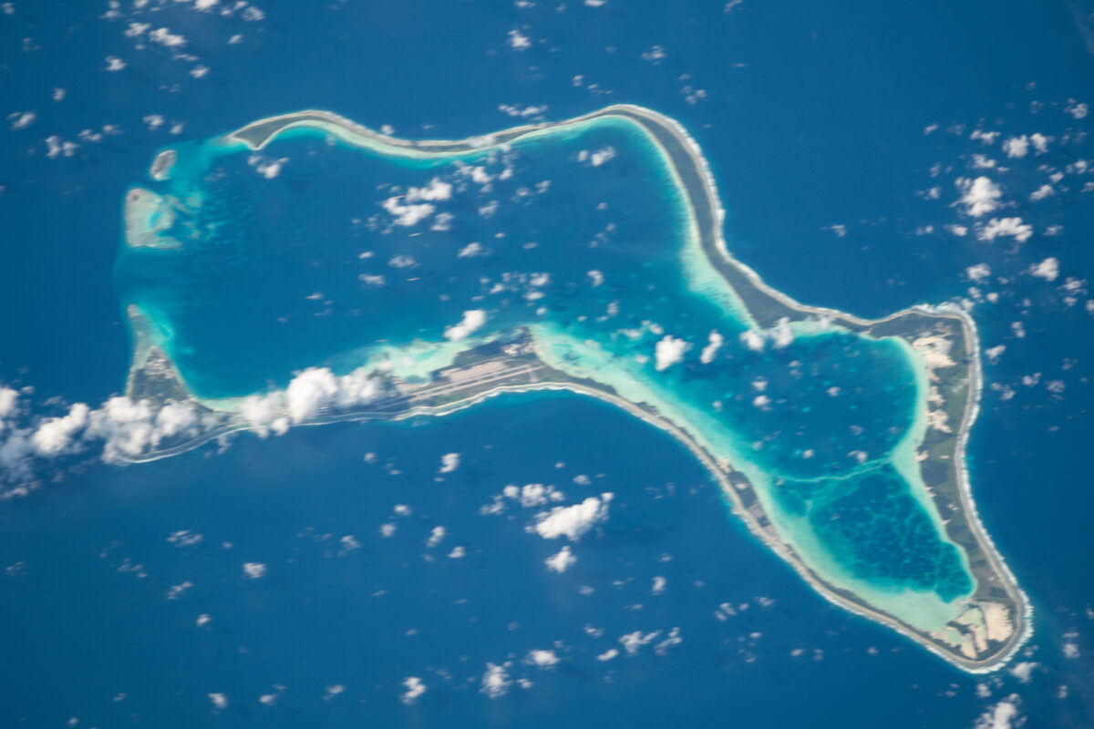 Aerial view of the Chagos Archipelago (NASA).