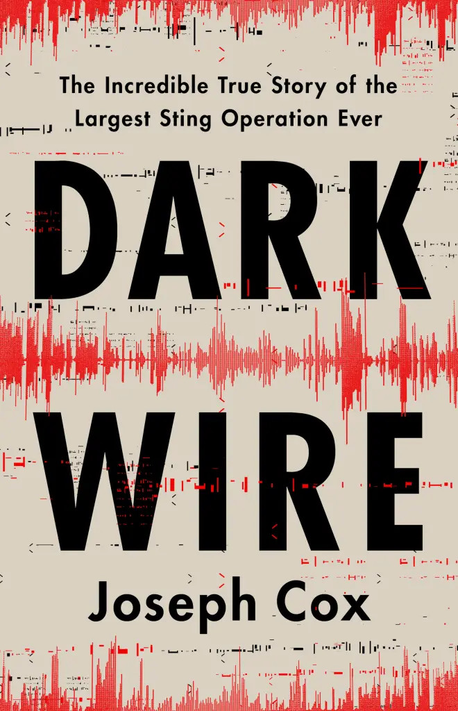 Front cover of the book Dark Wire (basically black letters on a white background).